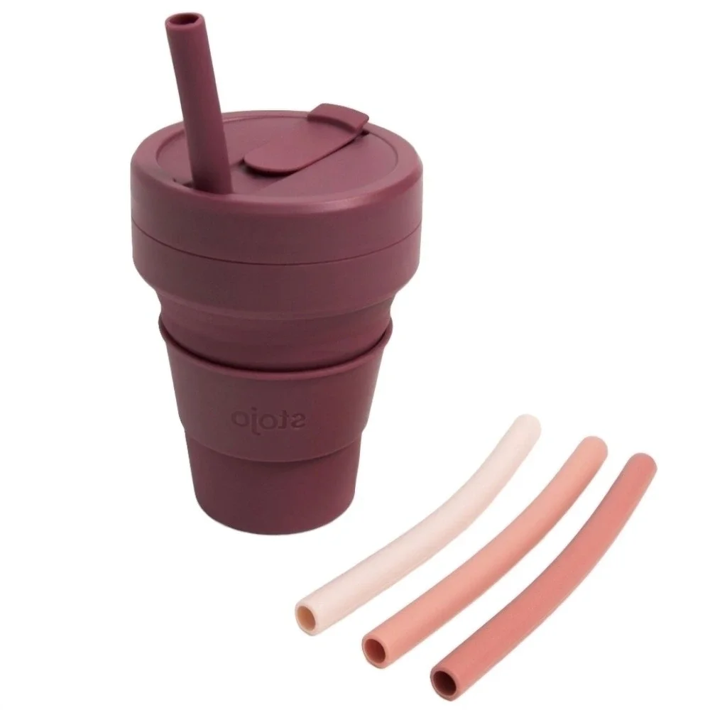 STOJO Collapsible Travel Silicone‎ Cup with 4 Reusable Straws Dusty Rose